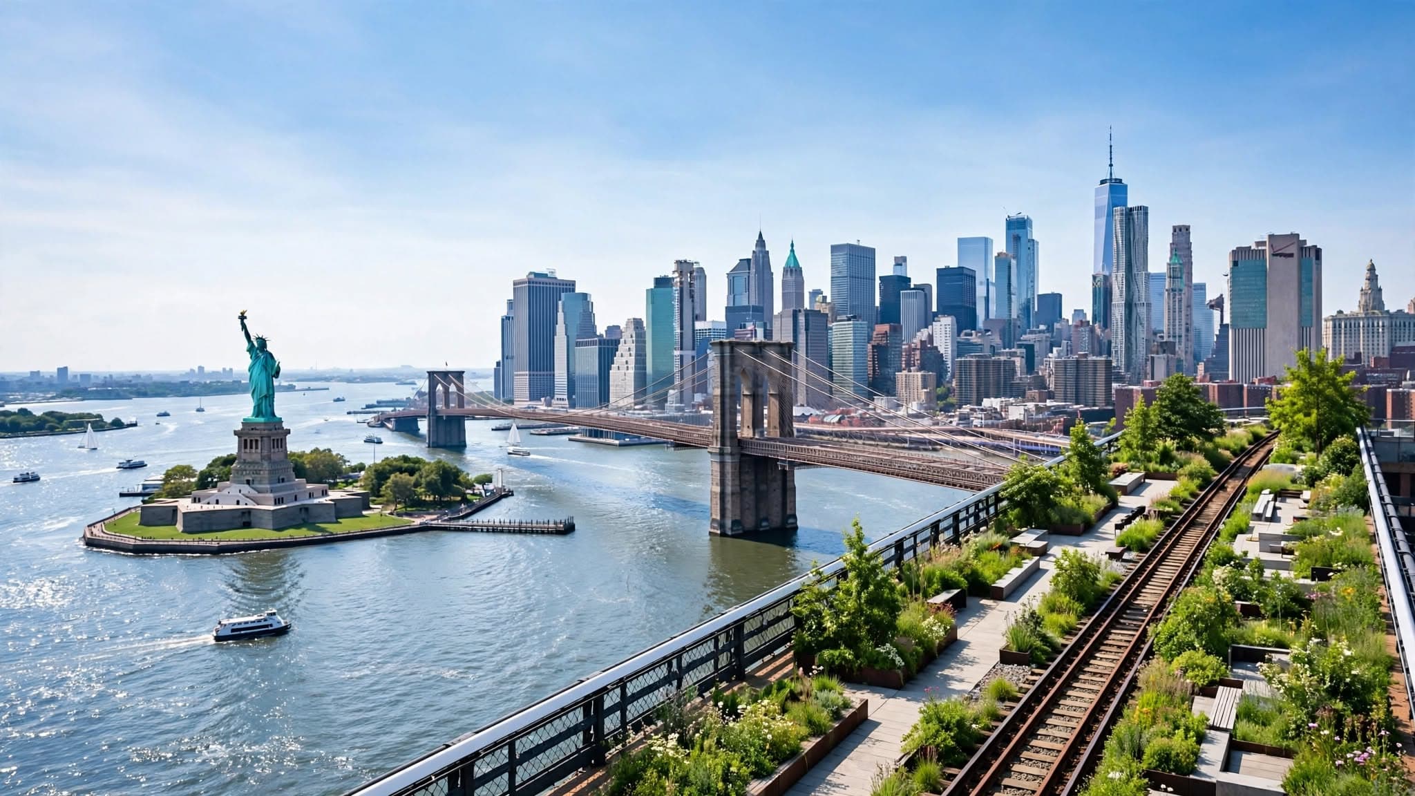 USA & Canada Combined Tour Packages New York – Statue of Liberty, Brooklyn Bridge & High Line itinerary day 03 by Here And There Travels